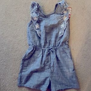Chambray Romper with Ruffle detailing